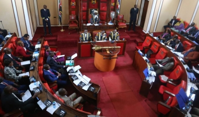 Members of Parliament from the Hirshabelle State of Somalia, following proceedings during a courtesy visit to the Machakos County Assembly, Kenya