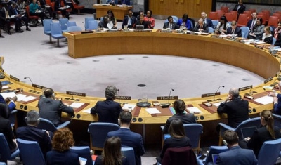 A wide view of the Security Council meeting on peace and security in Africa, with a focus on countering terrorism and extremism in Africa.