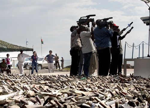 SRSG Martin Kobler addresses a ceremony in Goma, North Kivu province, to mark the destruction of weapons and ammunitions on 20 November 2013. 