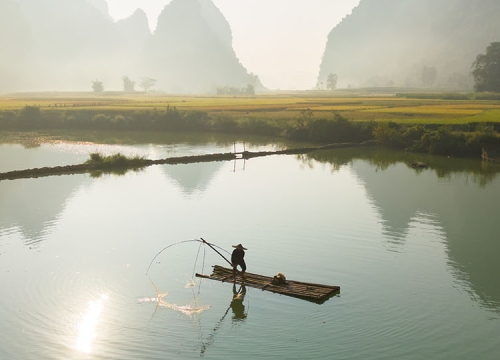 Rural Fisherman in China Landscape
