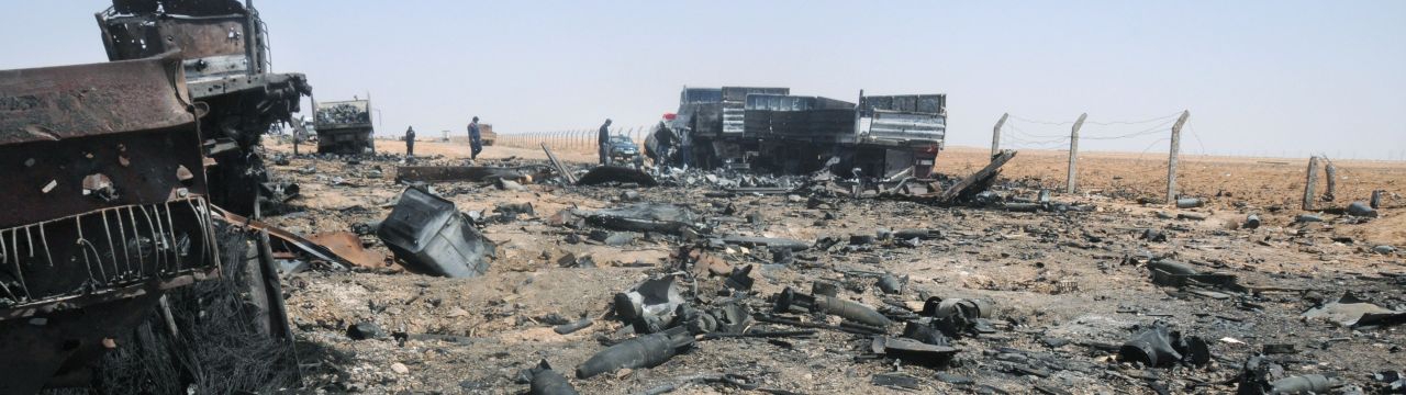 Libya, Between Brega and Ras Lanuf. Weaponery destroyed during the fighting