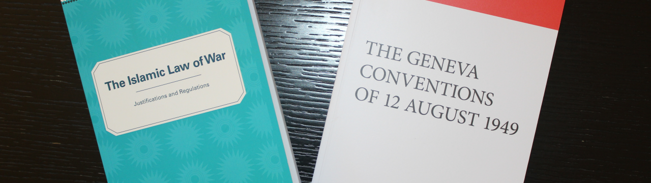 Coverpage of the Geneva Conventions and of a book on the Islamic Law of War