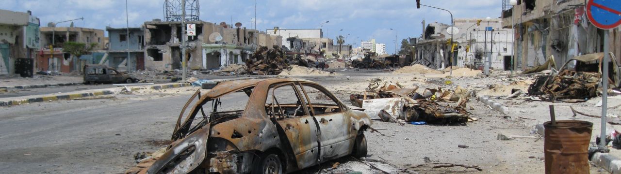 Libya,  Misrata.Tripoli street after heavy fighting has taken place. 