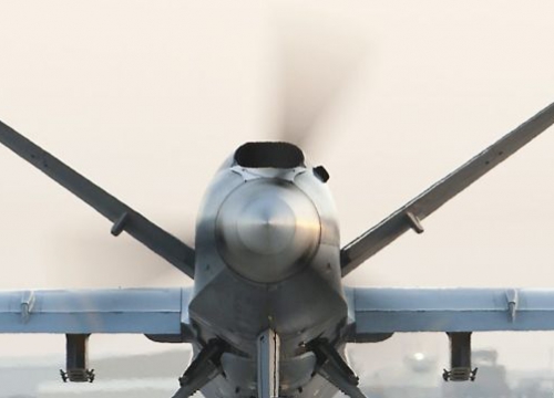 A Royal Air Force Reaper RPAS (Remotely Piloted Air System) at Kandahar Airfield in Afghanistan.