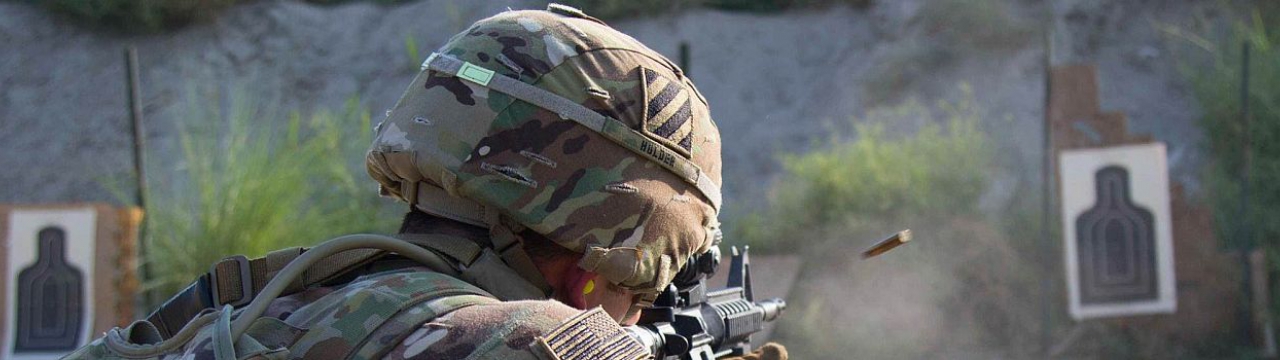 A U.S. Army Soldier, assigned to 3rd Infantry Division, fires an M4 at a weapons range at Forward Operating Base Fenty, Afghanistan, Aug. 30, 2017.