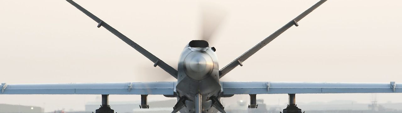 A Royal Air Force Reaper RPAS (Remotely Piloted Air System) at Kandahar Airfield in Afghanistan.