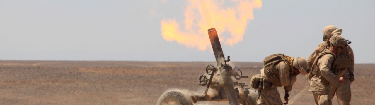 Marines with India Battery, the artillery attachment for Battalion Landing Team 1st Battalion, 2nd Marine Regiment, 24th Marine Expeditionary Unit, fire a 120 mm towed mortar system, called the Expeditionary Fire Support System.