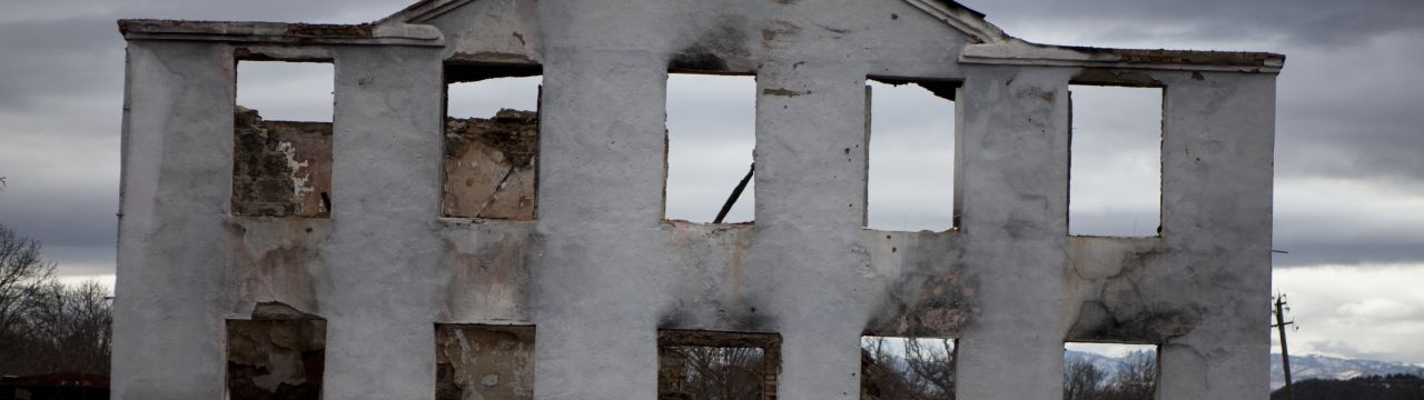 South Ossetia, Avnev, a village with a predominantly Georgian population about 7 km from Tskhinvali. A building destroyed in 2008.