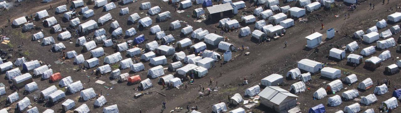 An aerial view of camps for internally displaced persons (IDPs), which have appeared following latest attacks by M23 rebels and other armed groups in the North Kivu region of the Democratic Republic of the Congo (DRC).
