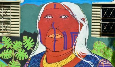 Painting on a wall of a native indian woman