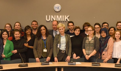 Group photo of LLM students during their study trip to Belgrade and Kosovo, at the UN Mission in Kosovo (UNMIK)