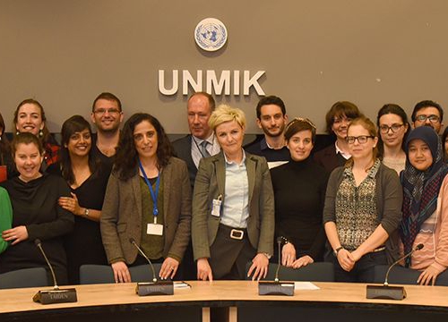 Group photo of LLM students during their study trip to Belgrade and Kosovo, at the UN Mission in Kosovo (UNMIK)