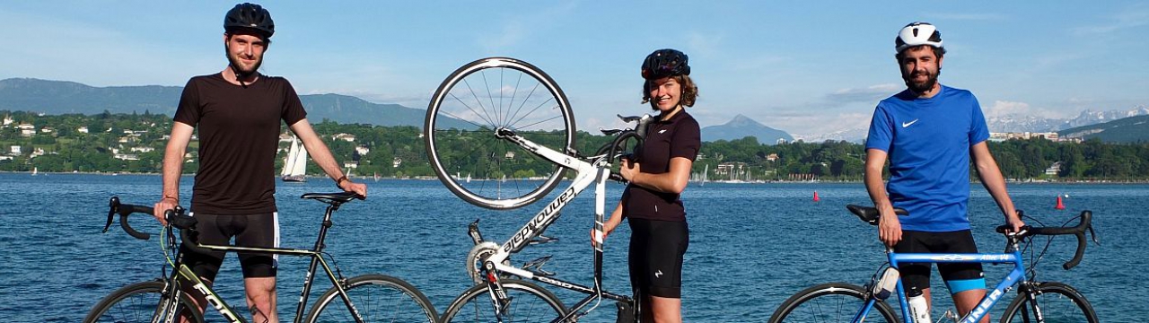 The four LLM students with their bicycle