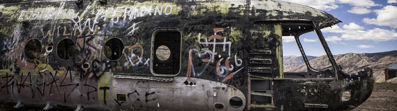 Peru, Huancasancos. A military helicopter allegedly shot down during the conflict in the early nineties. 