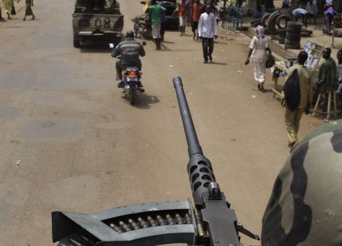 Central African Republic, Bangui. Soldiers of the Democratic Republic of Congo patrol the Multinational Force of Central African States - 