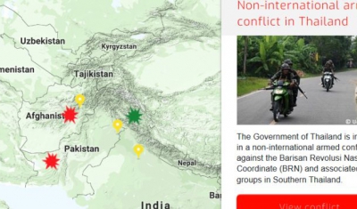 Map of the RULAC online portal with the pop-up window of the non-international armed conflict in Thailand