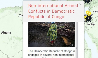 Map of the RULAC online portal with the pop-up window of the non-international armed conflicts in DRC.