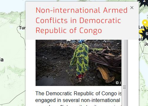 Map of the RULAC online portal with the pop-up window of the non-international armed conflicts in DRC.