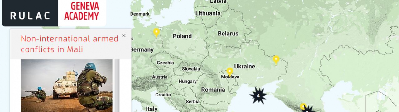 Map of the RULAC online portal with the pop-up window of the non-international armed conflicts in Mali.