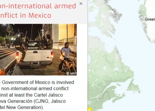 Map of the RULAC online portal with the pop-up window of the non-international armed conflict in Mexico.