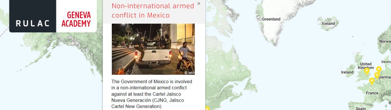 Map of the RULAC online portal with the pop-up window of the non-international armed conflict in Mexico.