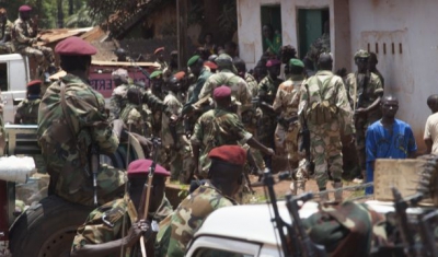 Central African Republic, Bangui, Bangui. Seleka fighters patrol the streets. 