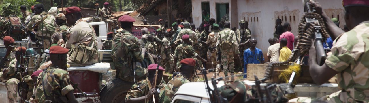 Central African Republic, Bangui, Bangui. Seleka fighters patrol the streets. 