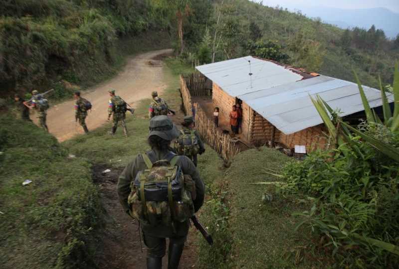 FARC fighters in a village in Colombia