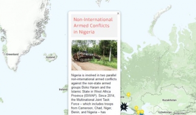 Map of the RULAC online portal with the pop-up window showing the NIACs in Nigeria.