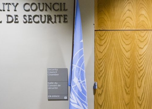 A man enters the room of the UN Security Council