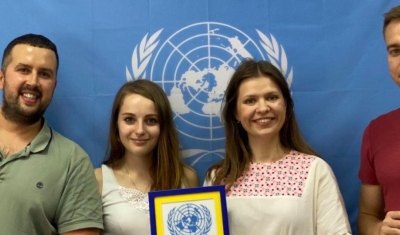 Eliska Mockova with colleagues from the UN Human Rights Monitoring Mission in Urkaine