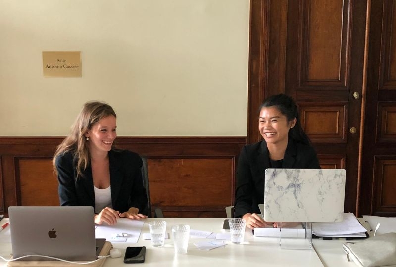 Anh-Thu Vo and Bettina Rosk pleading online during the oral rounds of the Nelson Mandela Moot Court