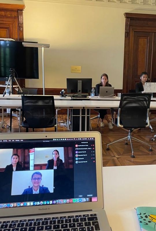 Anh-Thu Vo and Bettina Rosk pleading online during the oral rounds of the Nelson Mandela Moot Court