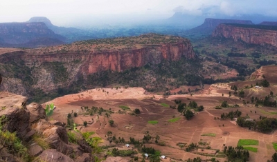 Aerial view of the mountains in the Tigray region, Ethiopia