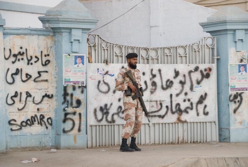 Private security guard in front of the US embassy in Karachi, Pakistan