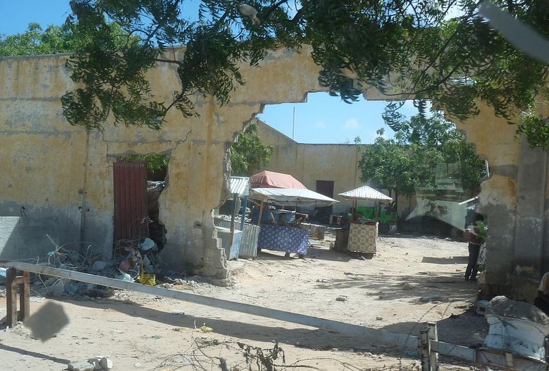 Destroyed building entrance in Mogadishu