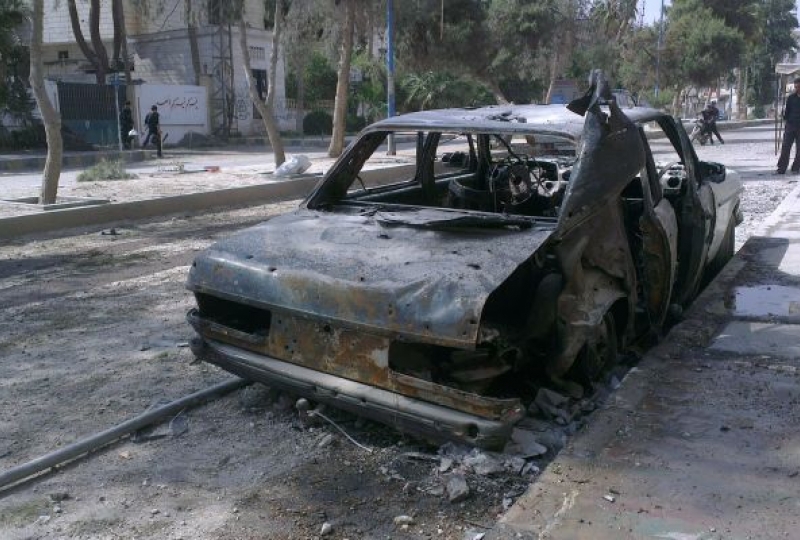 Destroyed car in the streets of Raqqa