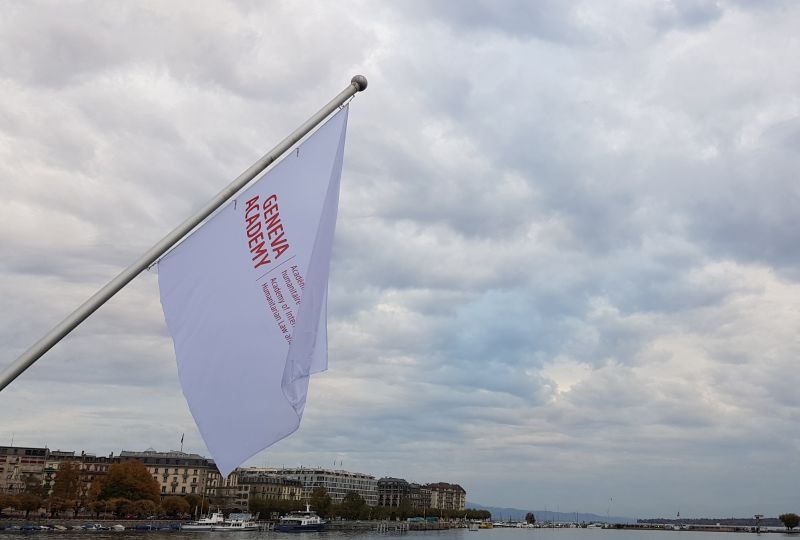 Geneva Academy flags on the Mont-Blanc bridge