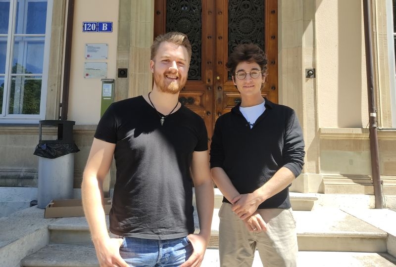 Helmer Jonelid and Edward Millett in front of Villa Moynier entrance