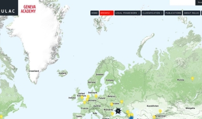 Map of the RULAC online portal with the pop-up window on the past armed conflicts in Mexico