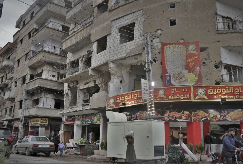 Syria, Rif Dimashq governorate, Darayya. General view of a street. 