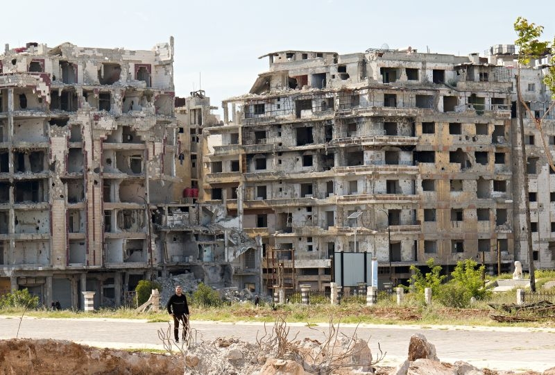 Syria, Destroyed houses as a result of the Syrian civil war in Homs city.
