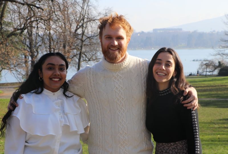 Benjamin Greenacre, Anamika Pillai and Rodanthi Violaki in the park surrounding Villa Moynier