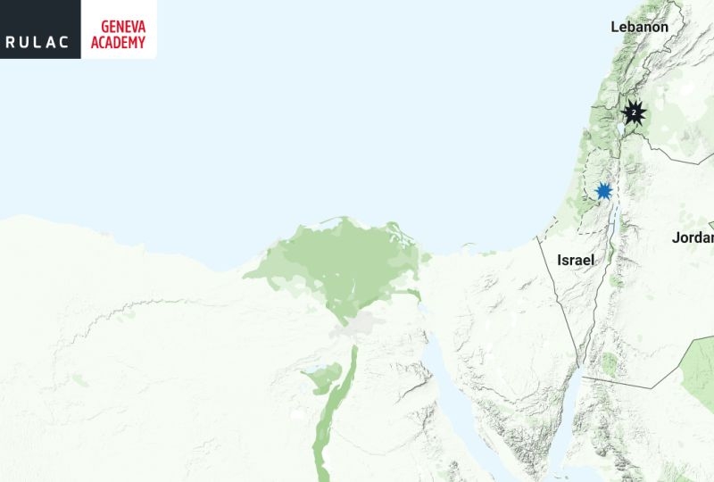 Map of the RULAC online portal pointing on Israel and Palestine