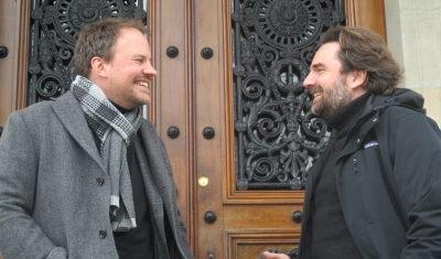 Frank Haldemann and Thomas Unger in front of the Geneva Academy's headquarters.