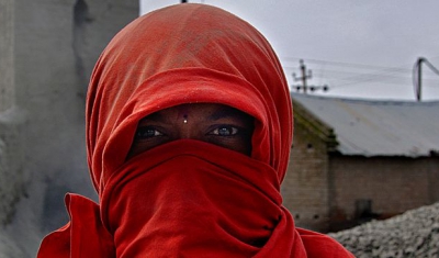 A woman worker at a construction site in India