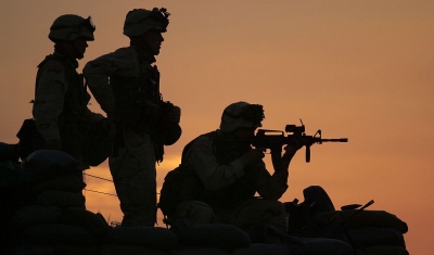 U.S. Army Soldiers from the 101st Airborne based at Fort Campbell, Ky., protect the 