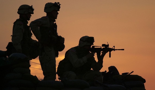 U.S. Army Soldiers from the 101st Airborne based at Fort Campbell, Ky., protect the 